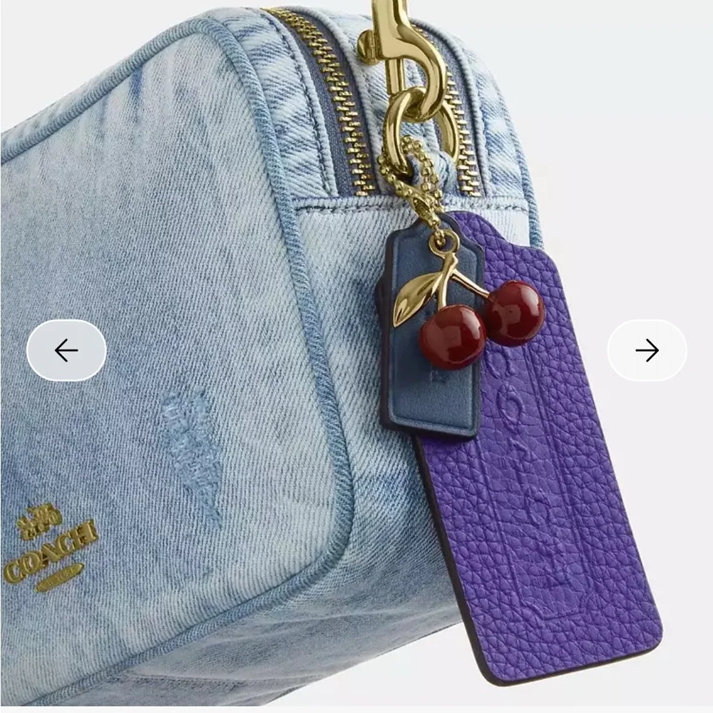 NWT🍒Coach Mini Carey Crossbody Bag In Loved Denim With Cherry Charms CEK75 Rare - Picture 6 of 8